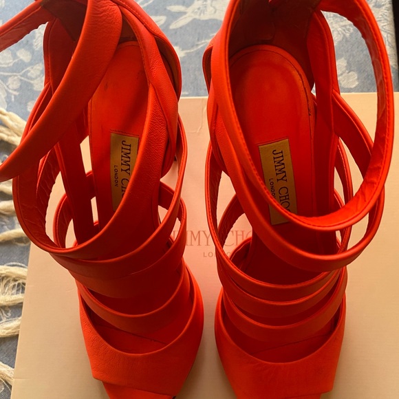 Jimmy Choo Orange Strappy Heels - Picture 5 of 9